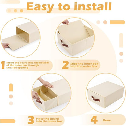 Windyun 4 in 1 Stackable Storage Drawers Closet Organizer with Dividers for Socks Underwear Bras Scarves Ties Large Dresser Organizer Bins Foldable Clothes Storage Boxes, 12 x 15 x 6 Inch(Beige)