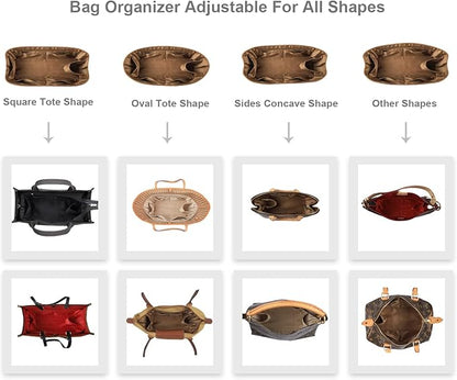 Purse Organizer Insert For Handbags, Silk Purse Organizer with Zipper, Silky Smooth, Bag Organizer For Speedy Neverfull Tote,onthego,Artsy, 6 Sizes (XL,Silky Brown)