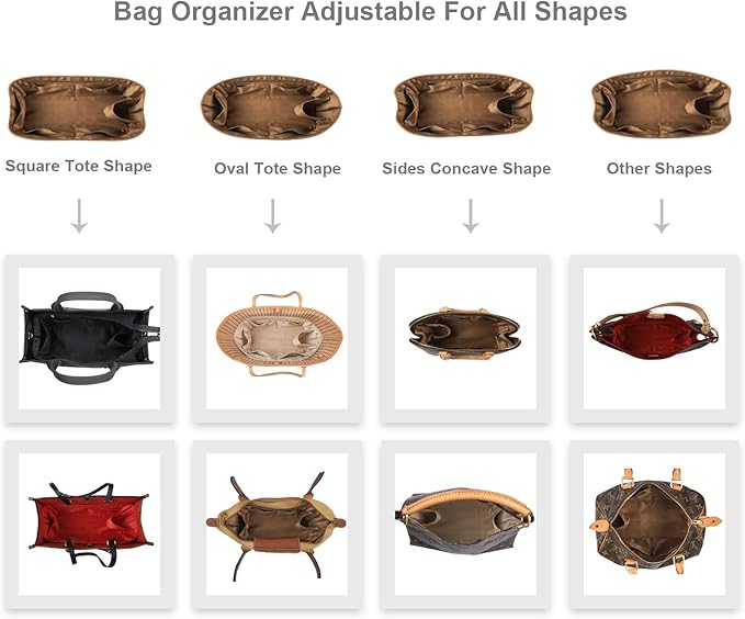 ZTUJO Purse Organizer Insert For Handbags, Silk Purse Organizer with Zipper, Silky Smooth, Bag Organizer For Speedy Neverfull Tote,onthego,Artsy, 6 Sizes(Small,Silky Brown)