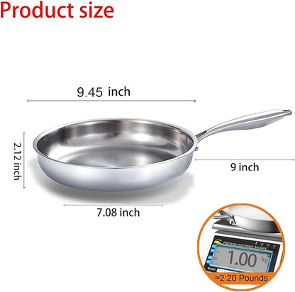 DELARLO Tri-Ply Stainless Steel Skillet, 9 inch Frying Pan, All Stove Compatible Up to 600℉, Fast Even Heat, Steak Pan, Heavy Duty Omelette Pan, Kitchen Small Egg Frying Pan 9in