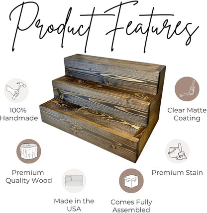 Handmade Tiered Display Shelving - Three Tier Bar Display - Bar Organizer - Liquor Bottle Display (12" with Back, Special Walnut)