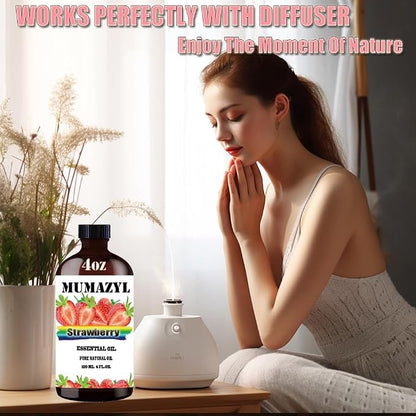 Strawberry Essential Oil, Strawberry Oil 4 Fl Oz 120ML for Diffuser Humidifier Yoga Cleaning DIY Candle Soap Making MUMAZYL Essential Oils