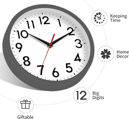 DAXSMY Wall Clock Small Analog 8 Inch Silent Non Ticking Battery Operated Modern Simple Decorative for Kitchen Office Bedroom Bathroom Living Room(Gray)