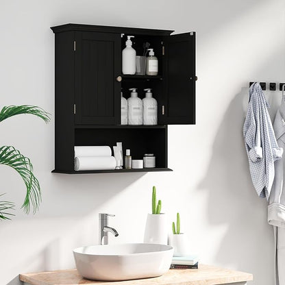 Giantex Bathroom Cabinet Wall Mount, Medicine Cabinet with Adjustable Shelf, Open Shelf, Over The Toilet Space Saver Storage Organizer for Laundry Room, Kitchen, Cupboard (Black)