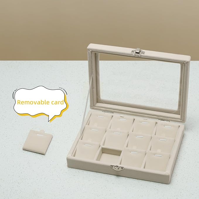 Jewelry Box Necklace Organizer Tray, Beige Necklace Display Case for Storage Jewelry Small Necklaces Display Stand 12 Slot Pendant Holder for Women