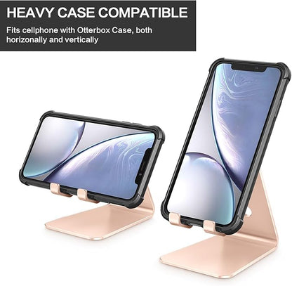 OMOTON Adjustable Cell Phone Stand, C2 Aluminum Desktop Phone Dock Holder Compatible with iPhone 15 14 13 Pro, SE, XR, 8 Plus 7 6, Samsung Galaxy, Google Pixel and More, Gold