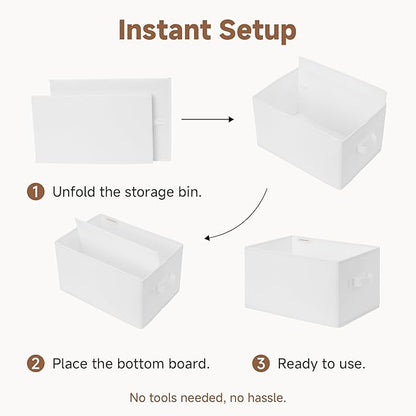 StorageWorks Storage Baskets for Shelves, Foldable Fabric Closet Storage Bins with Handles, Fabric Storage Bins Clothes Organizer, White, 3-Pack, Large