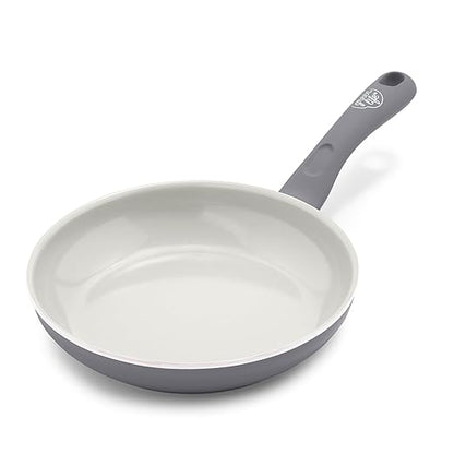 GreenLife Soft Grip Healthy Ceramic Nonstick 8" Frying Pan, PFAS & PFOA-Free, Dishwasher Safe, Egg Omelet Skillet, Cookware for Easy Cooking, Non-Stick Kitchen Essentials, Grey