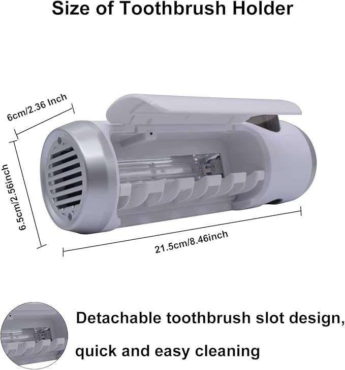 Toothbrush Holder Cleaner with Fan Drying & 6min Timing Function, 5 Toothbrush Slots, Rechargeable Bathroom Wall Mounted Fit Sonic and Manual Toothbrushes