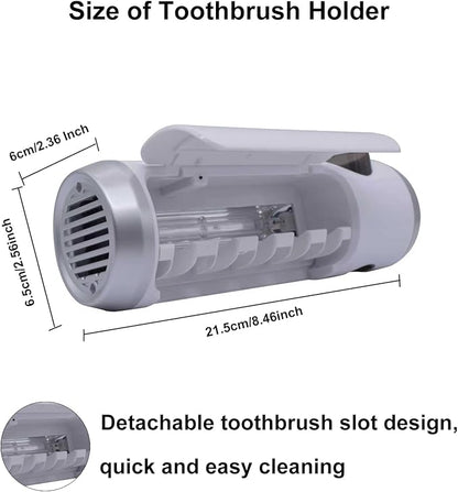 Toothbrush Holder Cleaner with Fan Drying & 6min Timing Function, 5 Toothbrush Slots, Rechargeable Bathroom Wall Mounted Fit Sonic and Manual Toothbrushes