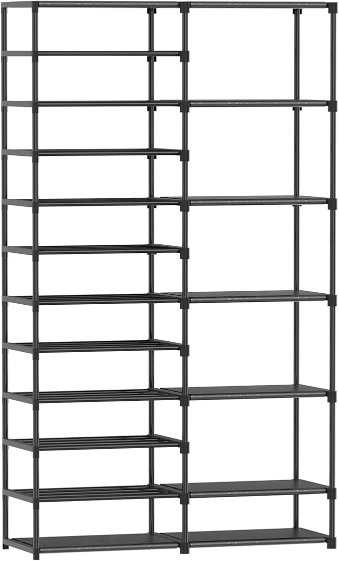 12 Tier Shoe Rack Tall, Metal Shoe Rack Organizer, Large Capacity Holds 34-50 Pairs, Boot Rack Organizer for Entryway, Closet, Garage, Black