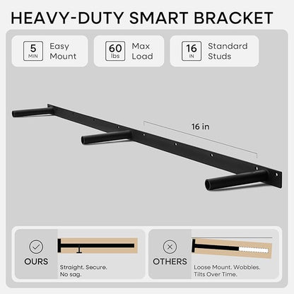 Homeforia 60 inch Golden Oak Floating Shelf, High End Solid Real Wood 60inch Small Floating Shelves for Wall Mounted, Oak Wooden 60in Floating Shelves, Heavy Duty Bracket, 60 X 6.5 X 1.75 in, Set of 3