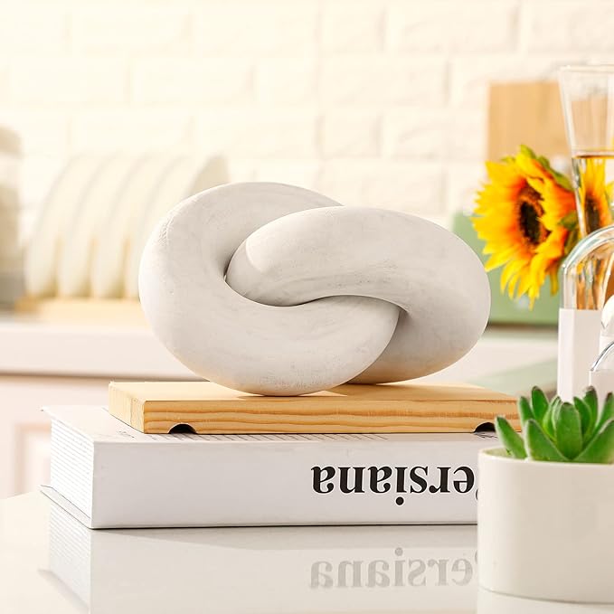 2 Link Wood Chain Link Decor Coffee Table Wooden Knot Decor Hand Carved Modern Farmhouse Ornament Boho Rustic Natural Chain Items for Home Living Room Bedroom Shelf Decorations(White)