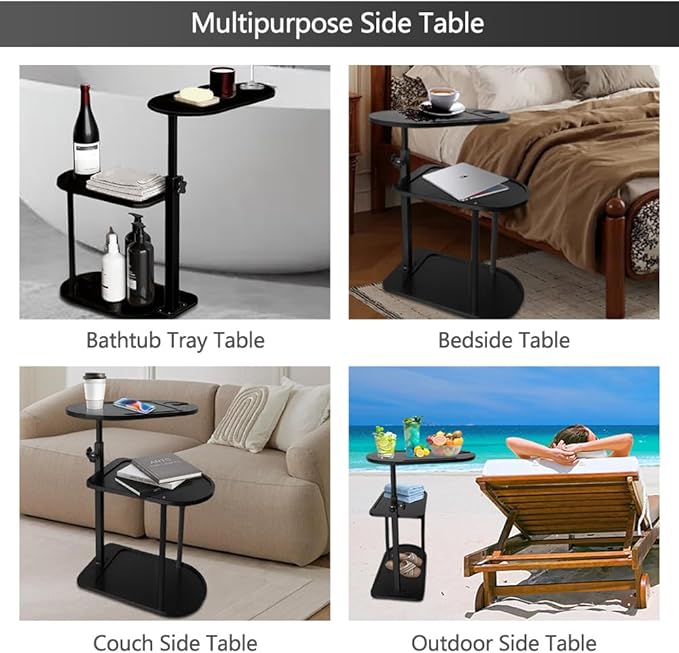 3 Layer Bathtub Tray Table,Bamboo Swivel Bathtub Side Table Height Adjustable,Freestanding Bathtub Tray for Tub Against Wall,Bathtub Accessories&Bathroom Organizer for Luxury Home Spa (Black)