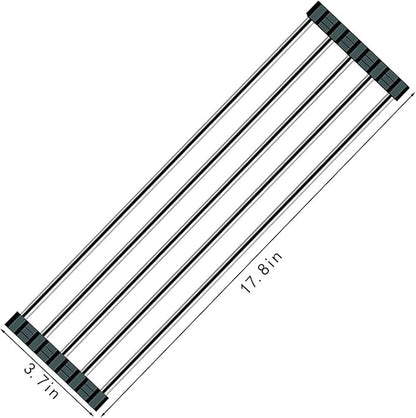 Ahyuan Roll up Dish Drying Rack Over The Sink Kitchen Roll up Sink Drying Rack Portable Dish Drainer Foldable Dish Drying Rack (Black, 17.8''X3.7'')