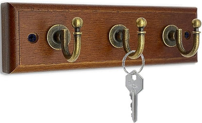 6.7" Wooden Key Holder for Wall, Decorative Key Rack with 3 Hooks (1 Pack Brown)