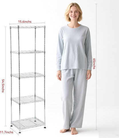 hiLISS Chrome Small 5 Tiers Wire Shelving NSF Certified. Adjustable Storage Rack for Kitchen,Garage,and Laundry Utility Room (Chrome-Small-5Tiers-16x12x55)
