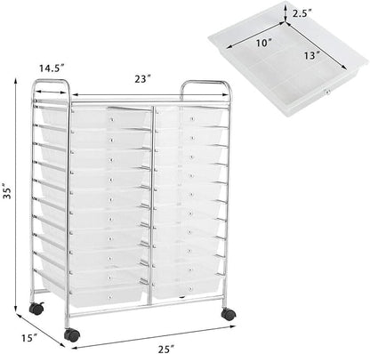 Giantex Storage Drawer Carts, 20-Drawer Organizer, Utility Cart on Wheels, Semi-Transparent Multipurpose Cart for Home Office School Supplies Tools Scrapbook Paper