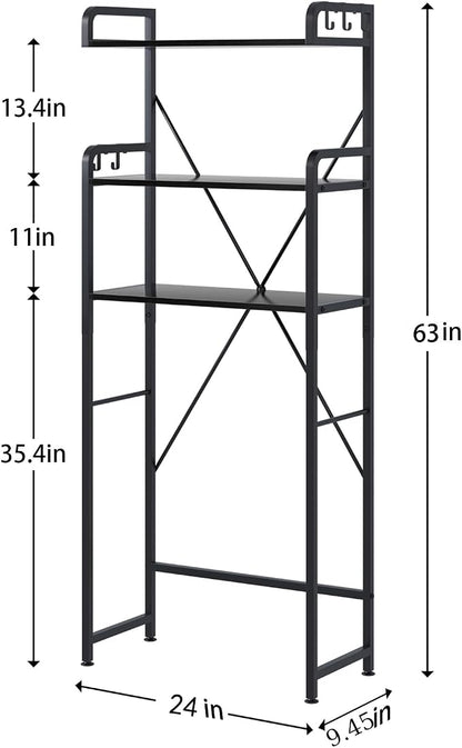 Huhote Over-The-Toilet Storage Rack with 3-Tier Shelves, Space Saver Toilet Shelf, Bathroom Storage Organizer with Hooks for Over-Toilet Storage (Black)