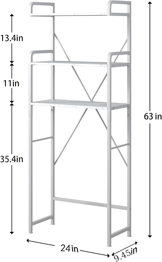 Huhote Over The Toilet Storage Rack with 3-Tier Bathroom Shelves, Space Saver Toilet Shelf, Bathroom Storage Organizer with Hooks for Over Toilet Storage and Bathroom Shelf (White Faux Marble)