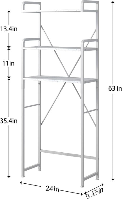 Huhote Over The Toilet Storage Rack with 3-Tier Bathroom Shelves, Space Saver Toilet Shelf, Bathroom Storage Organizer with Hooks for Over Toilet Storage and Bathroom Shelf (White Faux Marble)
