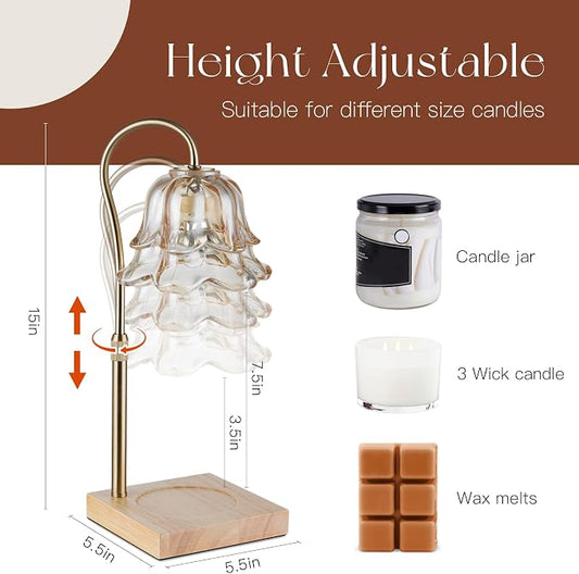 Candeldo Candle Warmer Lamp with Timer: Flower Gold Candle Lamps Height Adjustable Wax Melt House Warming Gifts New Home Decor Mothers Day Birthday Gift for Women Mom