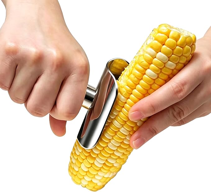 Safe Corn Peeler with Hidden Blade for Corn on the Cob, Stainless Steel Corn Stripper Tool, Easily Removes Kernels, No Knife Needed