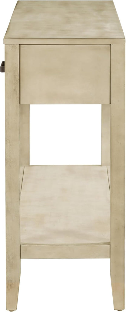 Merax Entryway Console Table with Storage, 3 Drawers Design/Wood Frame/Behind Couch & Sofa, Grey