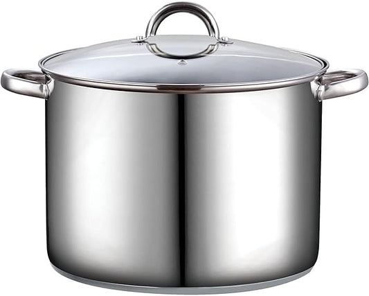 Cook N Home Basics 16 Quart Stainless Steel Stock Pot with Lid, Cooking Pot for Pasta, Soup, Sturdy Handle, Large Stockpot with Even Heating, Oven & Dishwasher Safe, Cookware for Canning, Boiling