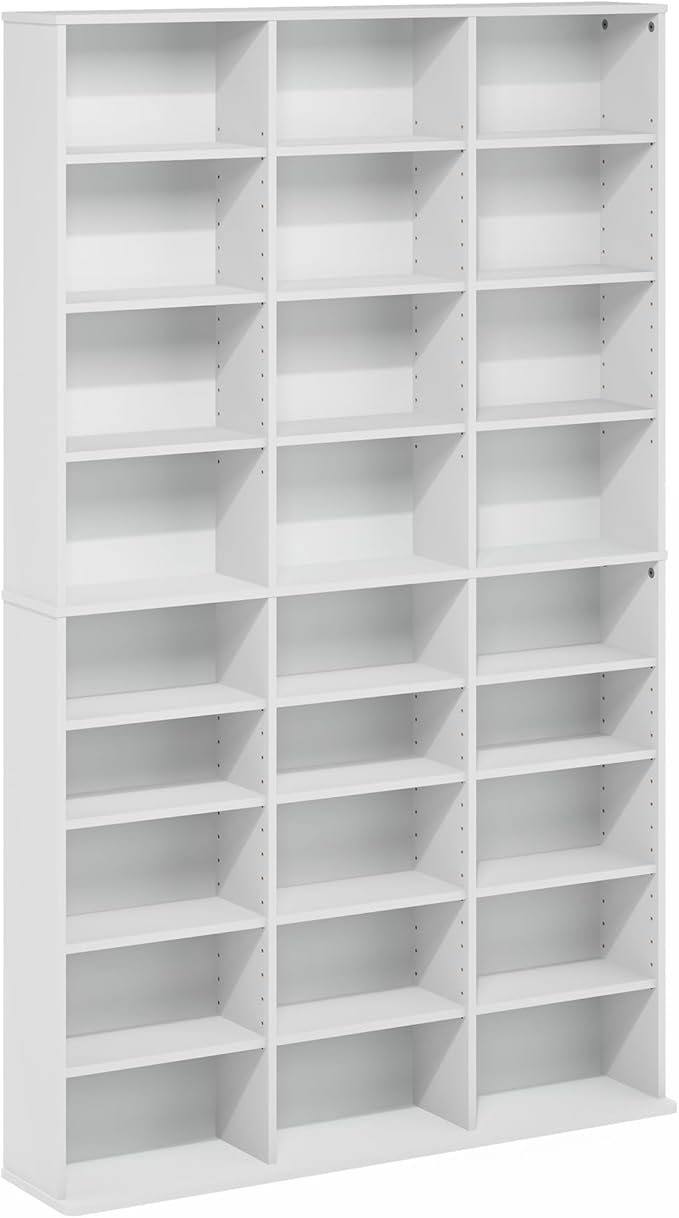 Furinno Jaya DVD Shelf, 24-Shelf Wide CD Rack, Media Shelf with Adjustable Shelves, 8 x 3 DVD Storage Cabinets for CD Blueray Game Disc, Easy Assembly, for Living Room, Home Office, White