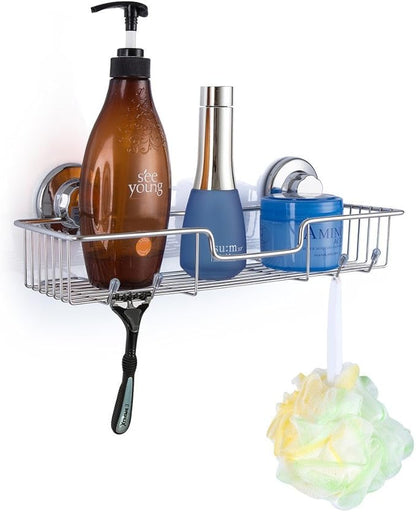 SANNO Suction Cup Shower Caddy Storage Combo Organizer, No Damage Bath Shelf Suction Cup Shower Basket,Rustproof Wire Bathroom Accessories - Rustproof Stainless Steel