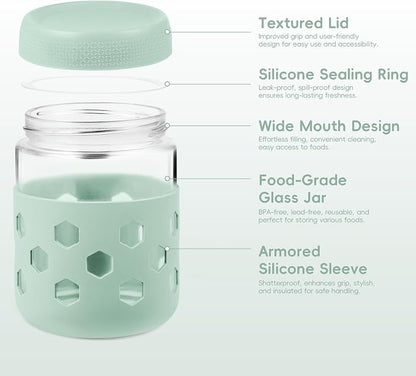 Gemice 8-Pack 16 oz & 10 oz Glass Mason Jars with Silicone Sleeves, Airtight BPA-Free Overnight Oats Containers with Lids, Dishwasher Safe Leak-Proof Meal Prep Jars for Chia Pudding, Yogurt, Snacks