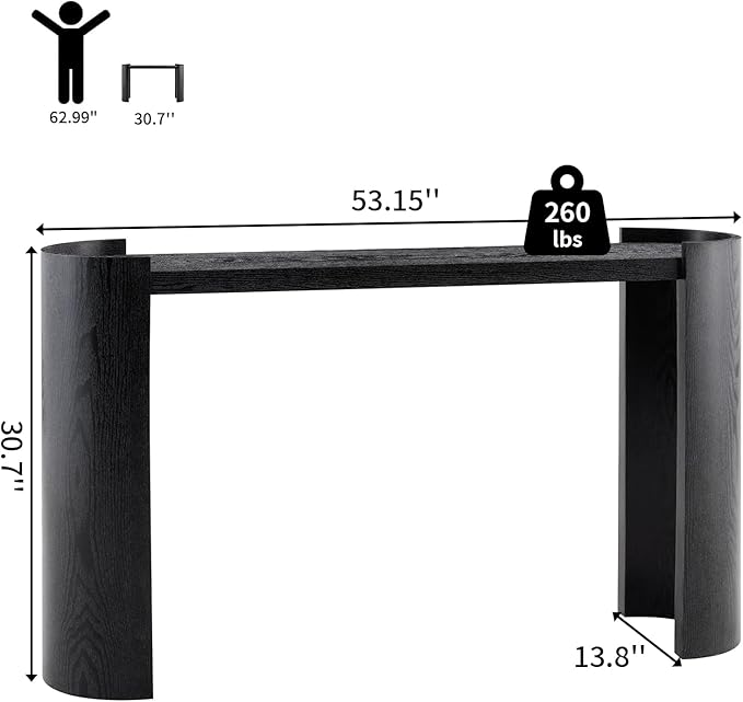 53" Console Table for Entryway, Narrow Sofa Entrance Table with Faux Mars Marble Pattern, Modern Sofa Tables with Round Raised Edge Design for Living Room, Hallway, Foyer, Home Office, Black