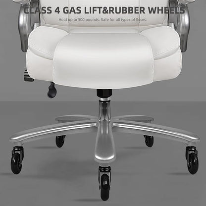 VITESSE 500lbs Heavy Duty Office Chair for Low Back Pain Relief, Big and Tall Office Chair with Ergonomic Lumbar Support, High Back Executive Chair with Quiet Rubber Wheel（White）