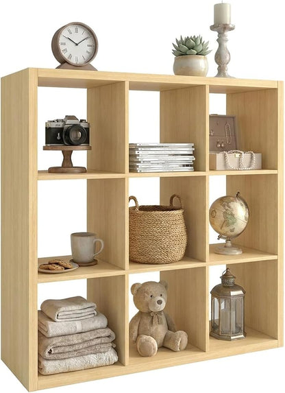 WannabeMyself【2026 Wooden Thick Frame】 9 Cube Storage Organizer with Anti-Tipping Kits, Reversible Open Back Book Shelf,Bookcase for Living Room,Bedroom,Entrance Hall,Office,11.6×36.3×36.3,Oak Color