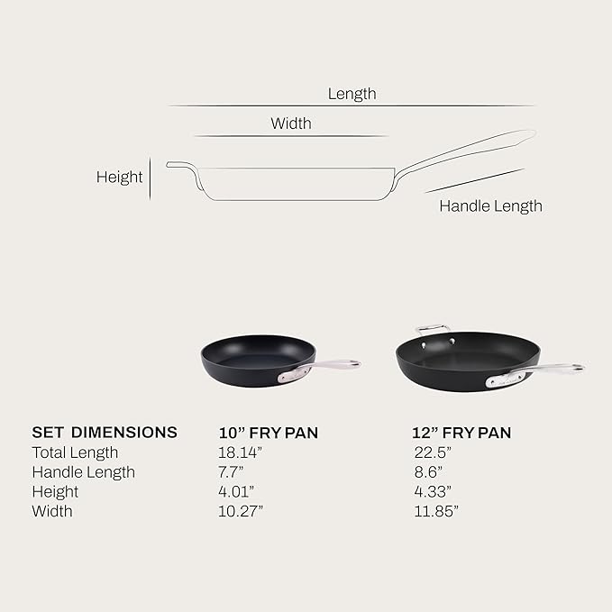 All-Clad HA1 Expert Hard Anodized Nonstick Frying Pan Set, 2-Piece 10" & 12" Skillet Set, Dishwasher-Safe, Oven-Safe Up to 500°F Compatible with All Stovetops (Gas, Electric & Induction) - Black