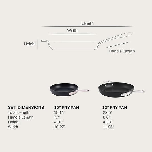All-Clad HA1 Expert Hard Anodized Nonstick Frying Pan Set, 2-Piece 10" & 12" Skillet Set, Dishwasher-Safe, Oven-Safe Up to 500°F Compatible with All Stovetops (Gas, Electric & Induction) - Black