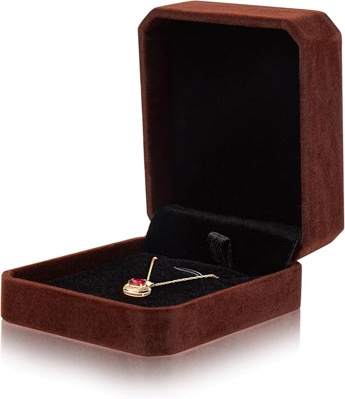Lamoutor 1Pcs Velvet Necklace Pendant Gift Box Jewelry Gift Box (Coffee Color)