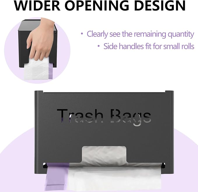 STWWO 2-Pack Trash Bag Holder Dispenser, Stackable Garbage Bag Dispenser, Extra Large Trash Organizer for Kitchen Laundry Under Sink, Wall Mounted or Freestanding, Metal Black