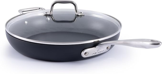 All-Clad HA1 Expert Nonstick 12-Inch Chef's Frying Pan with Tempered Glass Lid, Stay-Cool Ergonomic Handle, Dishwasher-Friendly, Oven-Safe Up to 350°F, Induction, Compatible with All Cooktops, Black