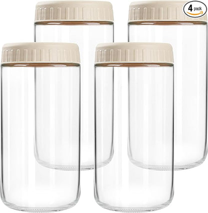 SHOWIN Overnight Oats Containers with Lids, 24oz Glass Jars with Lids 4 pcs, Apricot, Wide Mouth Mason jars for Salad, Yogurt, Snacks, Meal Prep