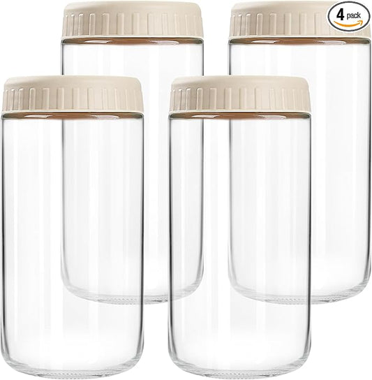 SHOWIN Overnight Oats Containers with Lids, 24oz Glass Jars with Lids 4 pcs, Apricot, Wide Mouth Mason jars for Salad, Yogurt, Snacks, Meal Prep