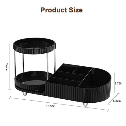 Makeup Organizer Countertop for Vanity with 360 Rotating Perfume Trays, 7-Compartment Skincare Organizers and Make Up Desk Storage, Cosmetic Organizer with Brush Holder for Bedroom Bathroom Counter