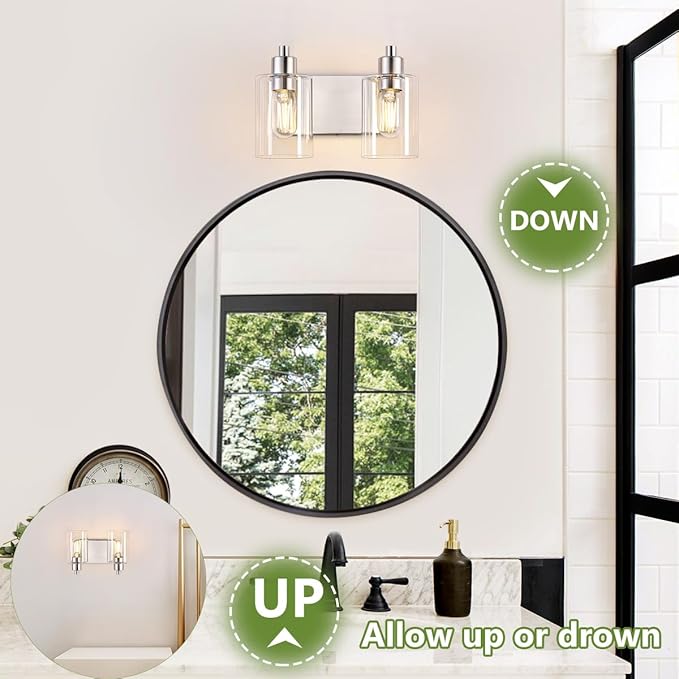 Brushed Nickel Bathroom Light Fixtures, Wall Mounted 2-Light Bathroom Lights Over Mirror with Clear Glass Shade,Wall Sconces for Kitchen Living Room Bedroom