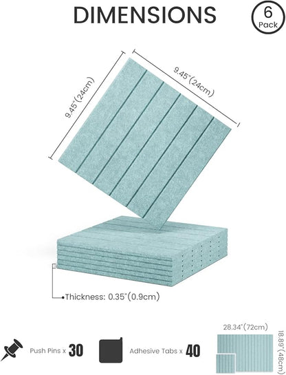 Fluxynara Felt Bulletin Board Tiles -28"x18" with 40 Adhesive Tabs, Cork Board Alternative for Office Decor, Push Pin Board Wall Organizer 6-Pack (Teal Blue)
