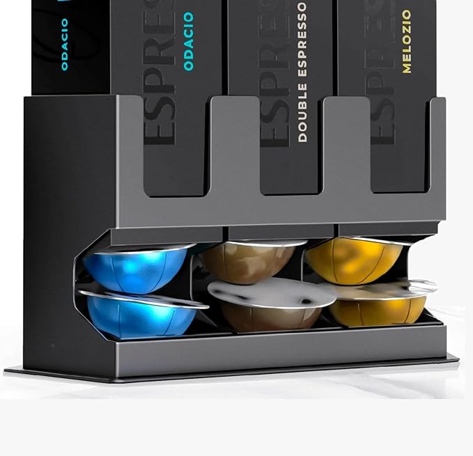 GALVANOX Holder for Nespresso Vertuo Pods Countertop Dispenser Stand, Holds 3 Box Sleeves - Easily Dispenses 3 Coffee Flavors, Freestanding Design with Non-Slip Steel Base, (30 Vertuoline Pods)