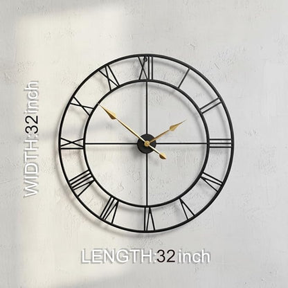 Zabiki 32 Inch Large Wall Clock Modern, Oversized Roman Vintage Farmhouse Decorative Black Metal Wall Clock for Living Room Decor, Xmas, Birthday Gift