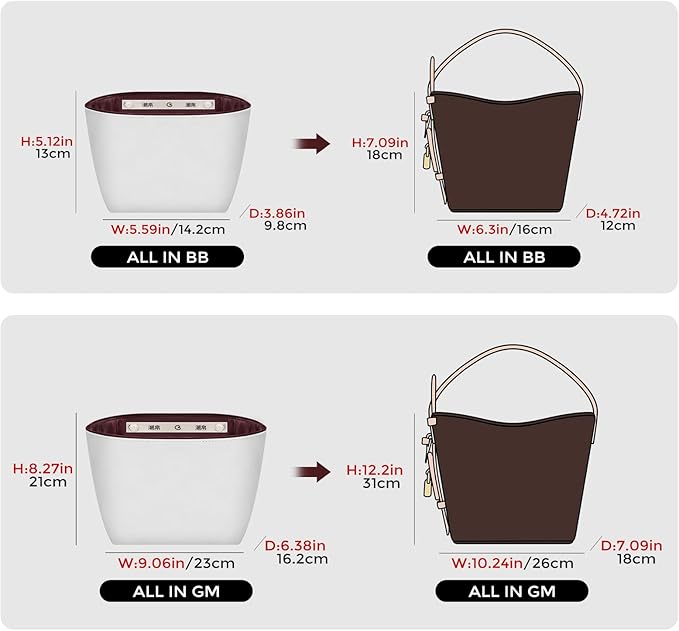 GIVLEFLY Purse Organizer Insert Fit for All In Big Tote Organizer Insert with Cup Holder, Light Weight Purse Liner with Built-In Zipper Pocket (Dark Red Lining)
