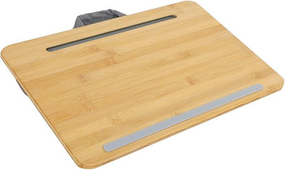 Lap Desk for Laptop with Cushion, Bamboo Laptop Stand with Anti-Slip Strip Tablet Phone Holder, Fits up to 14 inch Portable Computer Lap Desk for Couch, Bed & Car