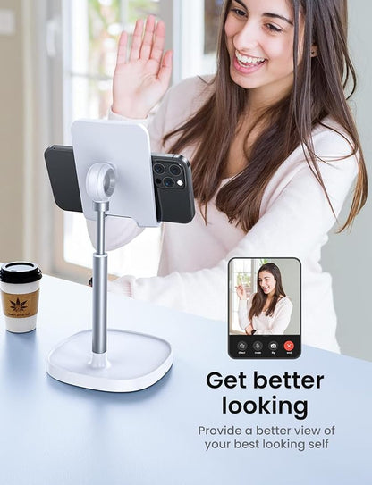 LISEN Cell Phone Stand Adjustable Phone Holer for Desk, Computer Office Desk Accessories for iPhone 16 Holder Women Kitchen Essentials Fits All Mobile Phones Switch Kindle iPads Tablet 4-10in (White